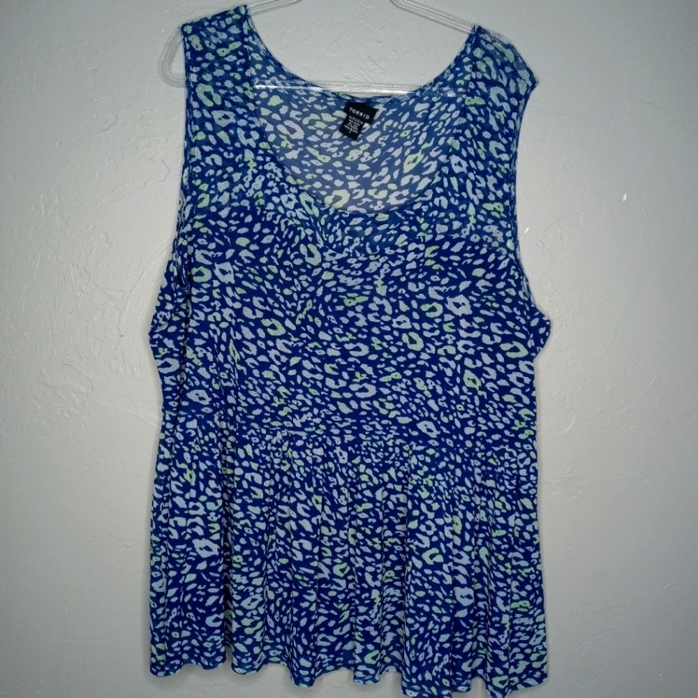 Torrid Blue and White Sleeveless Blouse